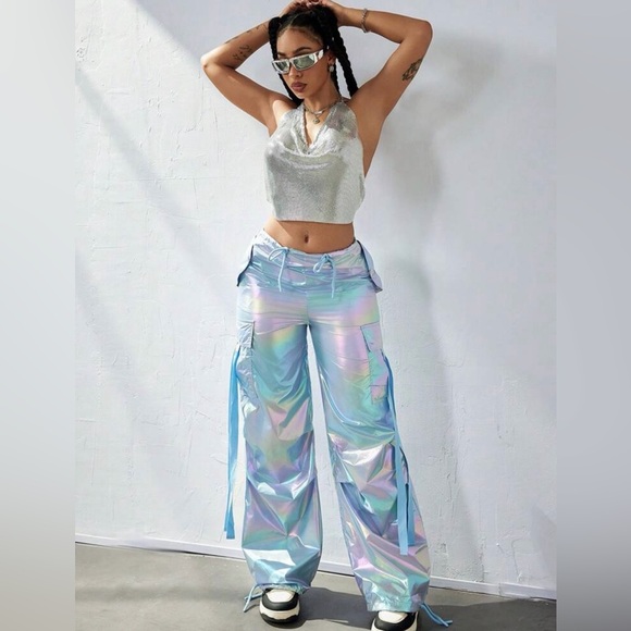 Pants - Women’s Y2K Holographic Parachute Pocket Cargo UFO Baggy Dance Pants